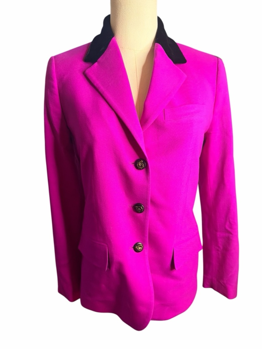 Ralph Lauren Fuchsia Wool Blazer Velvet Collar Crest Buttons